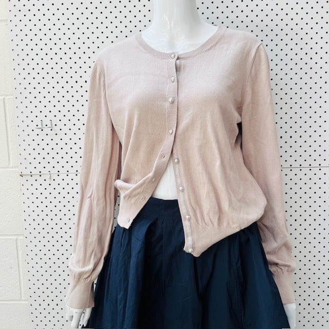 beige / cotton cardigan with pearly buttons / L (3897916326040618033)