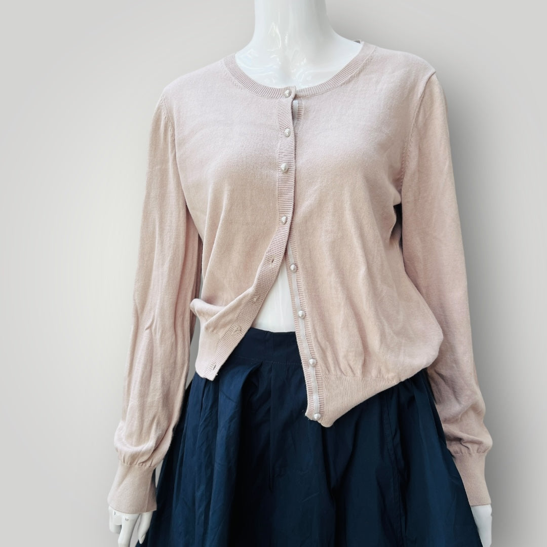 beige / cotton cardigan with pearly buttons / L (3897920806874137546)