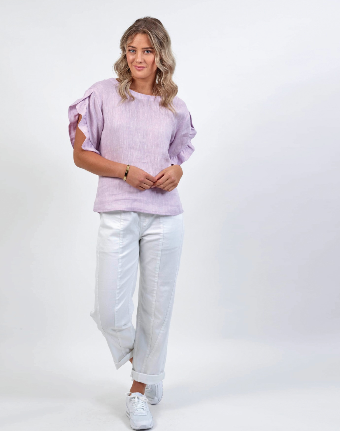 KNEWE LABEL / 'fultter' linen top with ruffles / black / 18 (3898000175877024751)