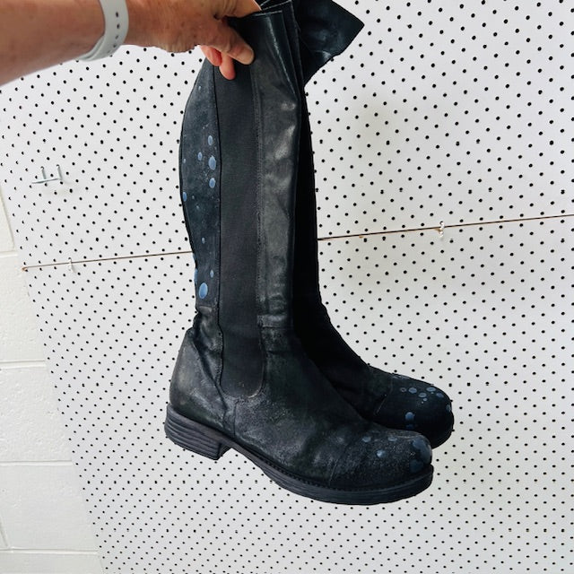 PAPUCEI / knee length leather boots / made in italy / 41 (3898401133726755108)