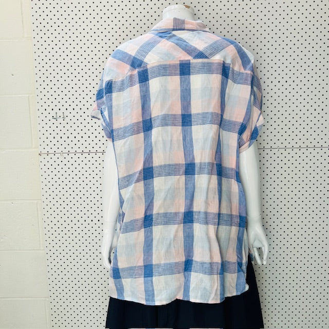 MAGGIE T / plaid linen shirt / L/XL (3898494359435058341)