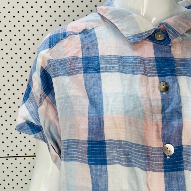 MAGGIE T / plaid linen shirt / L/XL (3898494365159389029)