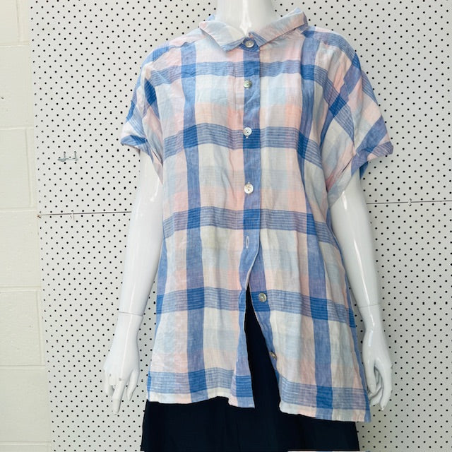 MAGGIE T / plaid linen shirt / L/XL (3898494366874590345)