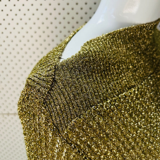 1960s nz vintage / SHETLAND / gold lurex boat neck top / s (3898494418668583812)