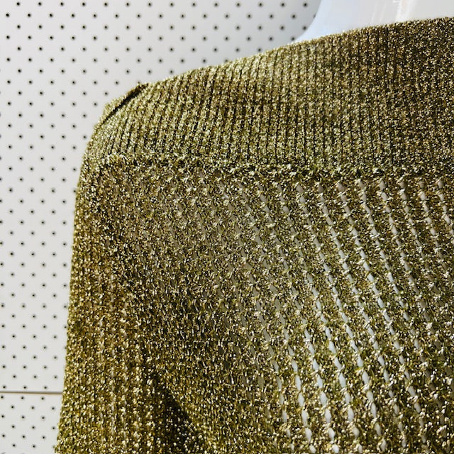 1960s nz vintage / SHETLAND / gold lurex boat neck top / s (3898494420421844922)