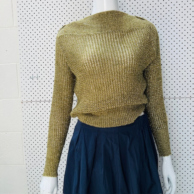 1960s nz vintage / SHETLAND / gold lurex boat neck top / s (3898494422218613691)