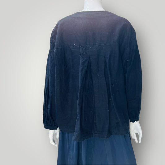 ZARA / black linen balloon sleeve top or jacket / L (3898494953368341913)