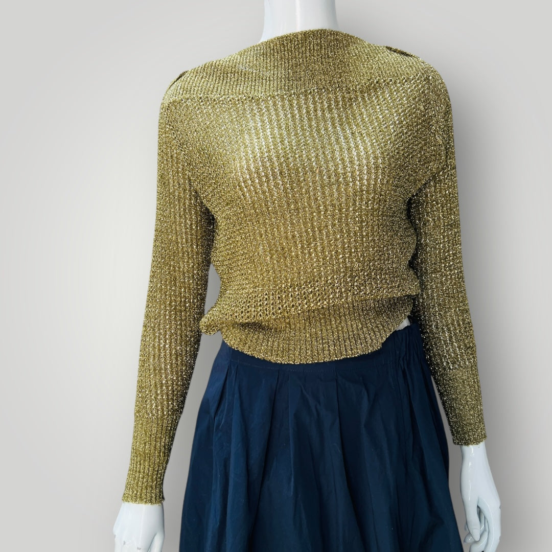 1960s nz vintage / SHETLAND / gold lurex boat neck top / s (3898494964994235680)