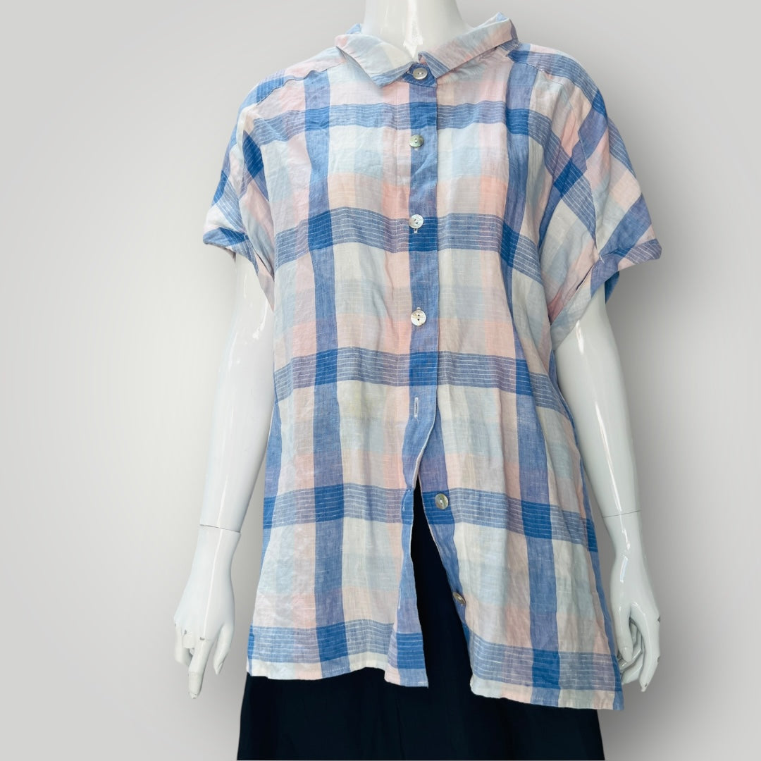 MAGGIE T / plaid linen shirt / L/XL (3898494993043748973)