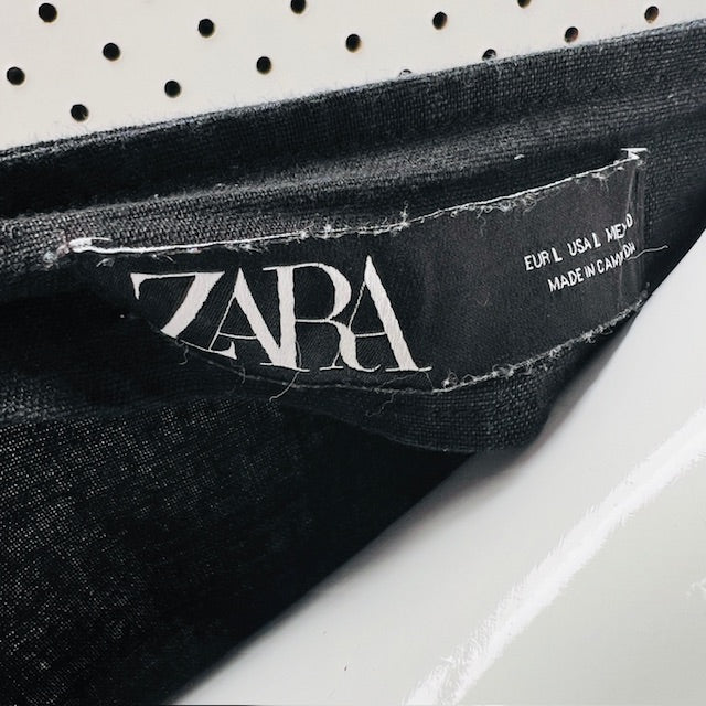 ZARA / black linen balloon sleeve top or jacket / L (3898514141314216606)