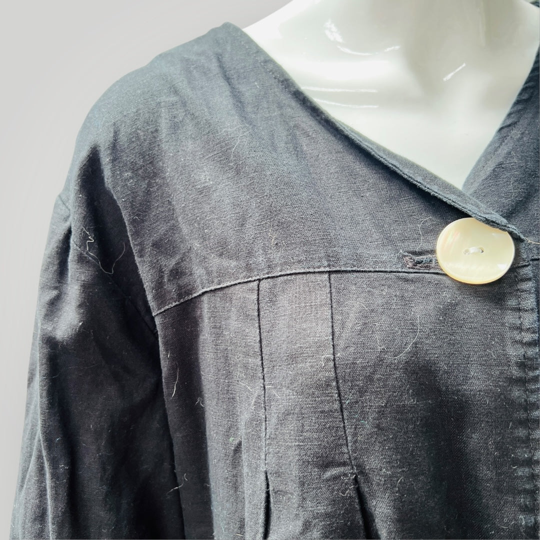 ZARA / black linen balloon sleeve top or jacket / L (3898514209824728106)