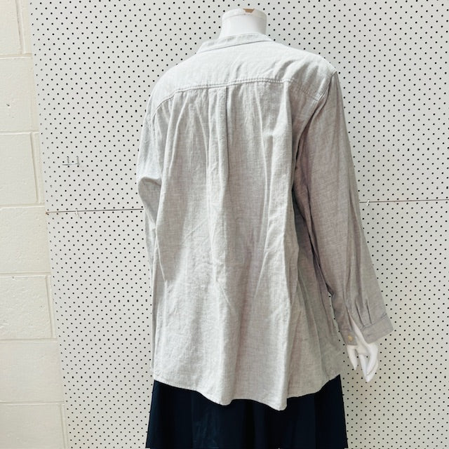 UNIQLO / grey flannel half shirt with mandarin collar / xl (3898514312984164091)