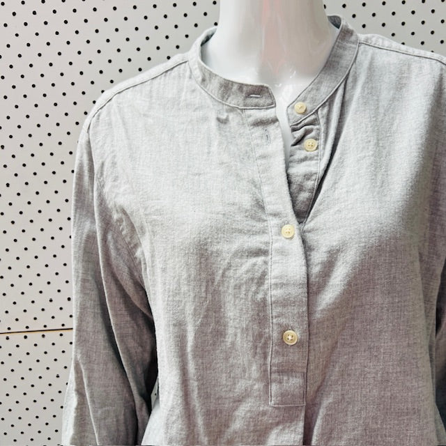 UNIQLO / grey flannel half shirt with mandarin collar / xl (3898514314724201132)