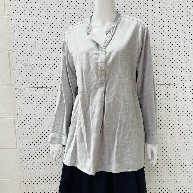 UNIQLO / grey flannel half shirt with mandarin collar / xl (3898514316472071531)