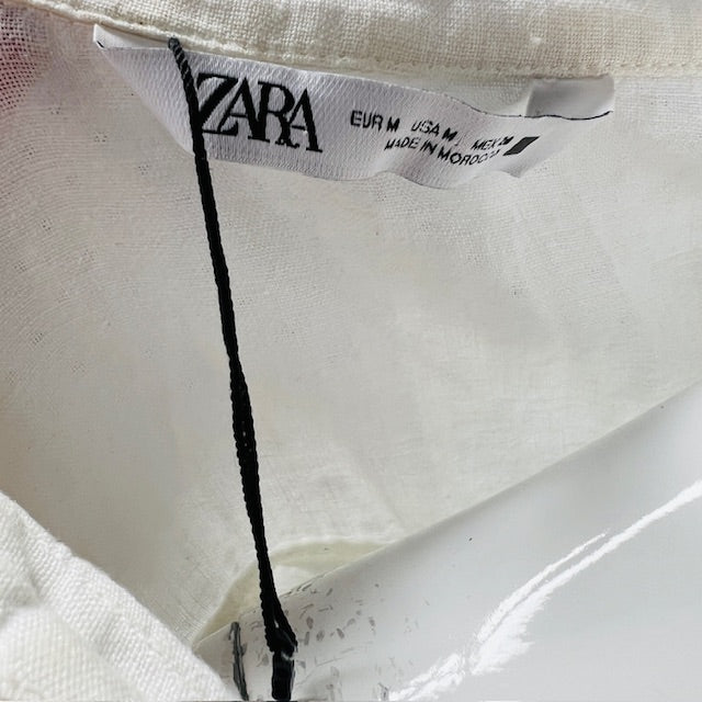 ZARA / white linen shirt / m (3898514343437136589)