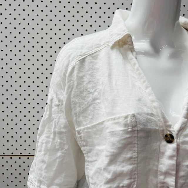 ZARA / white linen shirt / m (3898514345014315252)