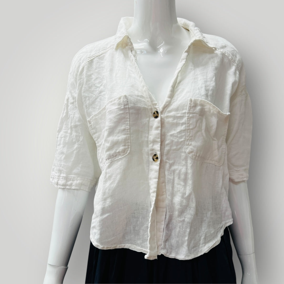 ZARA / white linen shirt / m (3898514527075264130)