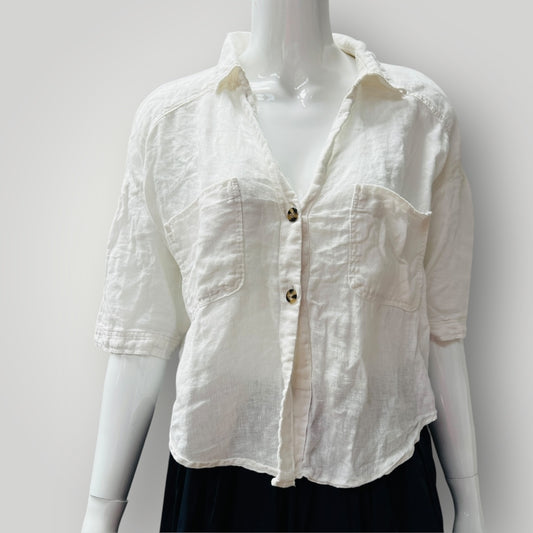 ZARA / white linen shirt / m (3898514527075264130)