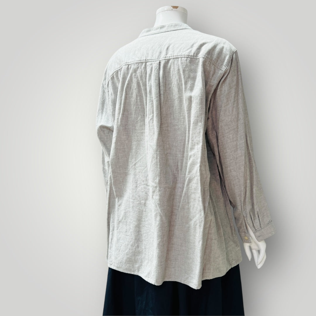 UNIQLO / grey flannel half shirt with mandarin collar / xl (3898514539930569150)