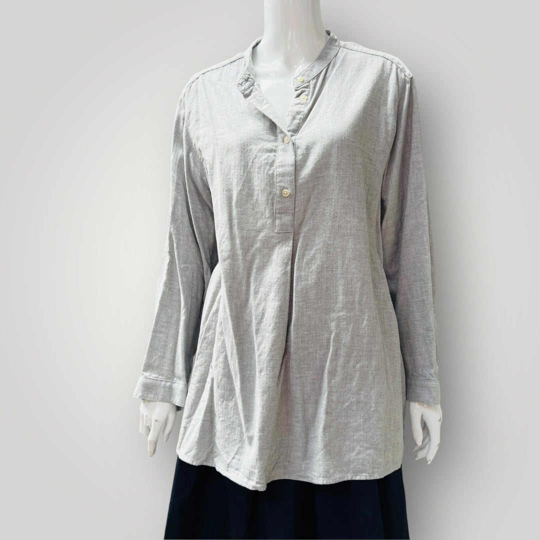 UNIQLO / grey flannel half shirt with mandarin collar / xl (3898514541858977730)