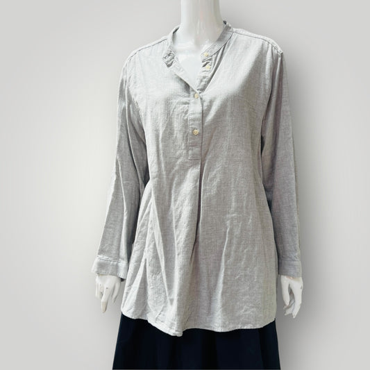 UNIQLO / grey flannel half shirt with mandarin collar / xl (3898514541858977730)