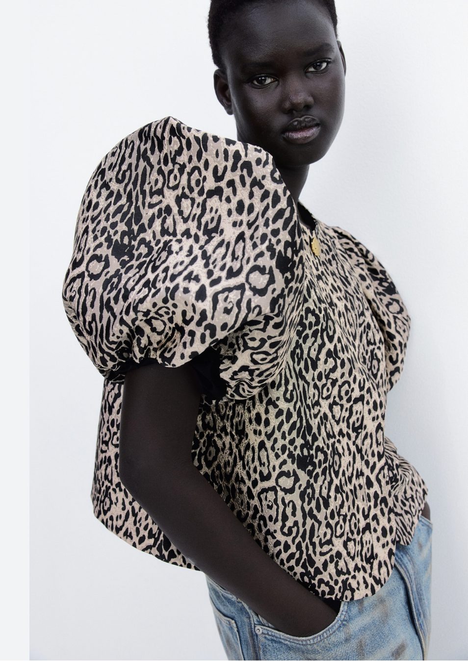 LEOPARD / balloon sleeve blouse / m (3898686508257403803)