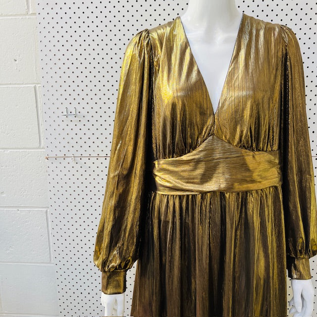 SHEIN CURVE / stunning gold lame OTT dress - bridal, ball, etc / 2xl (3898931080393853927)