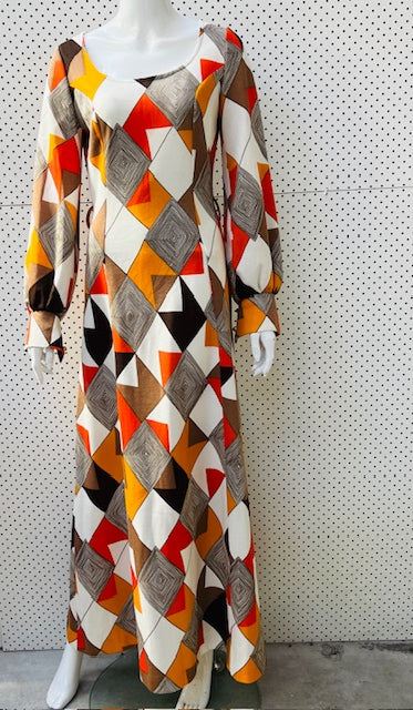 1970s british vintage / LEROSE / maxi dress / s/m (3899007706666425030)