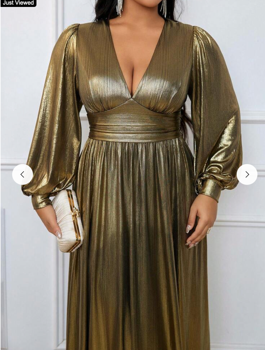 SHEIN CURVE / stunning gold lame OTT dress - bridal, ball, etc / 2xl (3899008189209327901)