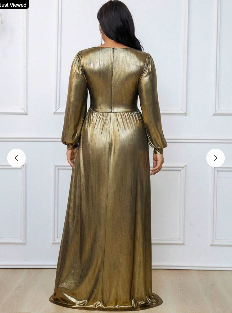 SHEIN CURVE / stunning gold lame OTT dress - bridal, ball, etc / 2xl (3899008193820756706)