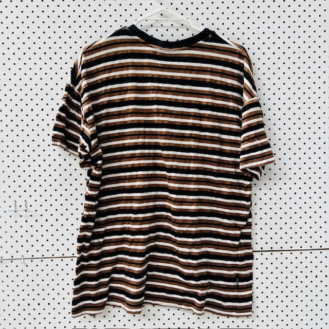 STUSSY / brown striped tee / m (3899027703487954402)