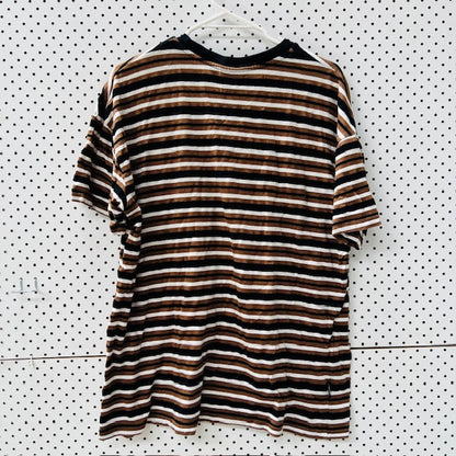STUSSY / brown striped tee / m (3899027703487954402)