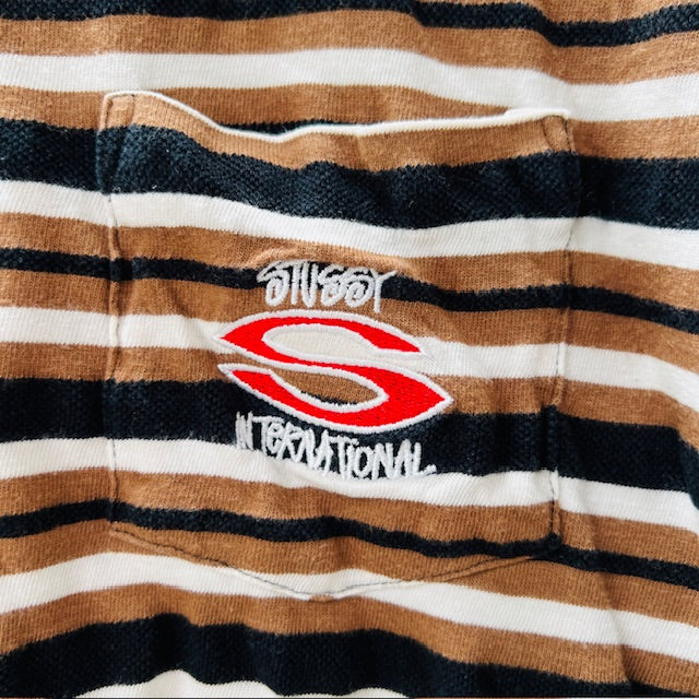 STUSSY / brown striped tee / m (3899027708376917348)