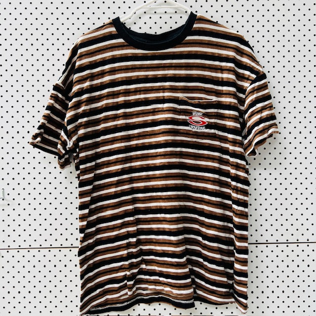 STUSSY / brown striped tee / m (3899027710610367753)