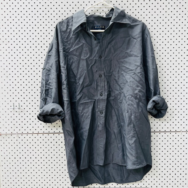 1990s vintage / BLAZER / grey rayon shirt / L (3899027781174643591)