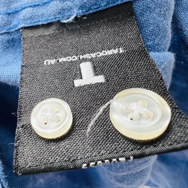 TAROCASH / blue linen short sleeved shirt / s (3899027836189914765)