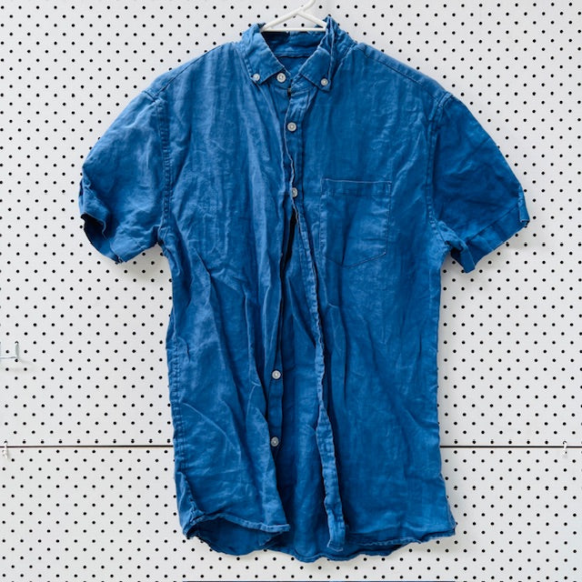 TAROCASH / blue linen short sleeved shirt / s (3899027841701115019)