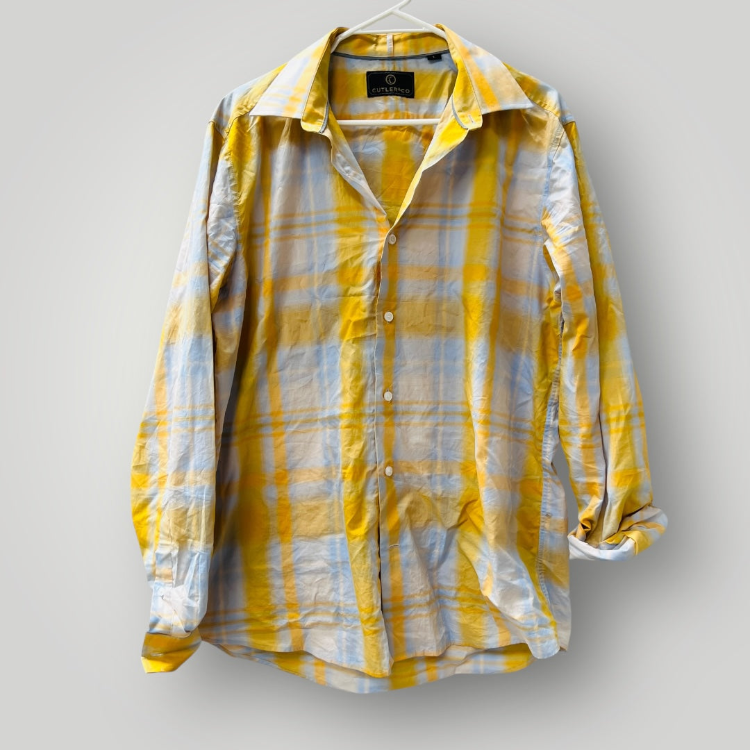 CUTLER + CO/ yellow + grey plaid shirt / L (3899028278482263112)