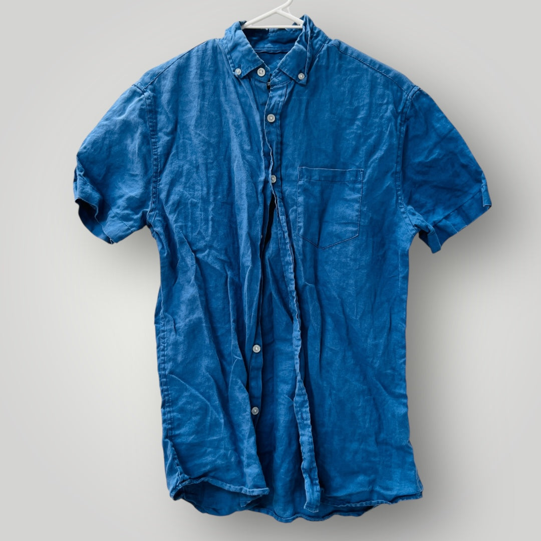 TAROCASH / blue linen short sleeved shirt / s (3899028314654983388)