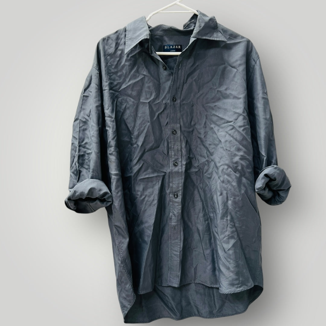 1990s vintage / BLAZER / grey rayon shirt / L (3899028338447102068)
