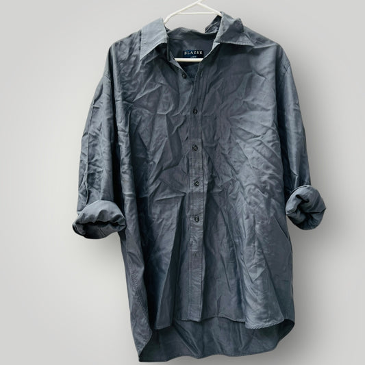 1990s vintage / BLAZER / grey rayon shirt / L (3899028338447102068)