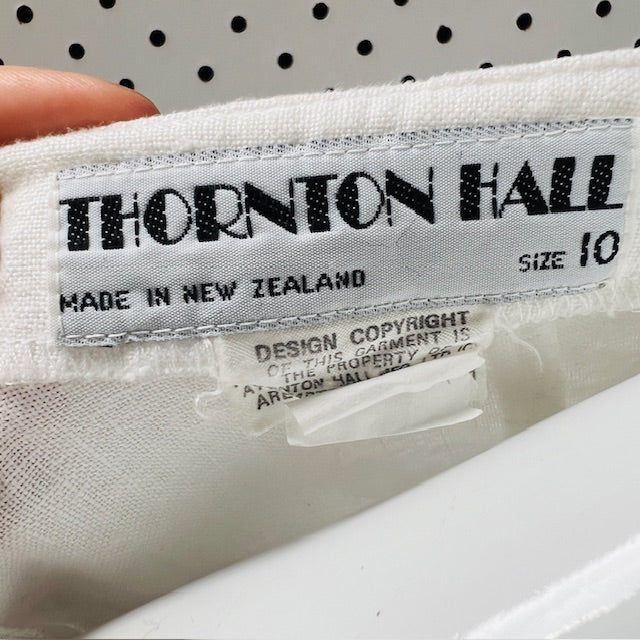 THORNTON HALL /  white linen1980s skater dress / S (3899197749686059049)