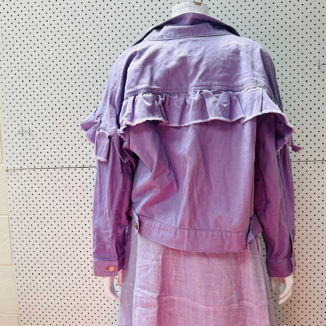 LOVE TREE DENIM / lavender denim jacket with ruffles / m (3899197769334311428)