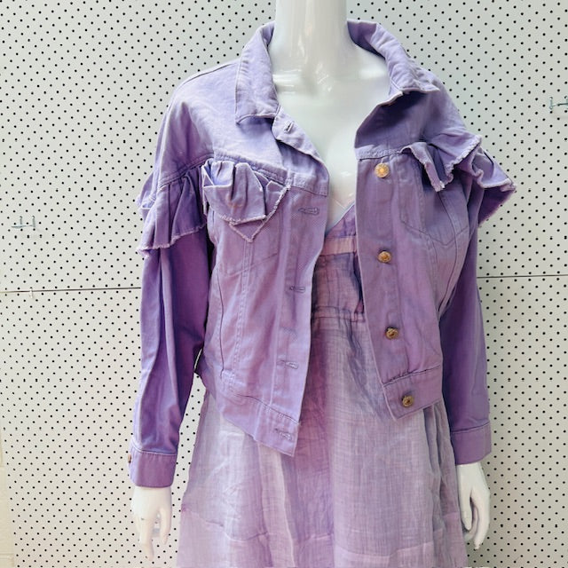 LOVE TREE DENIM / lavender denim jacket with ruffles / m (3899197772514483996)