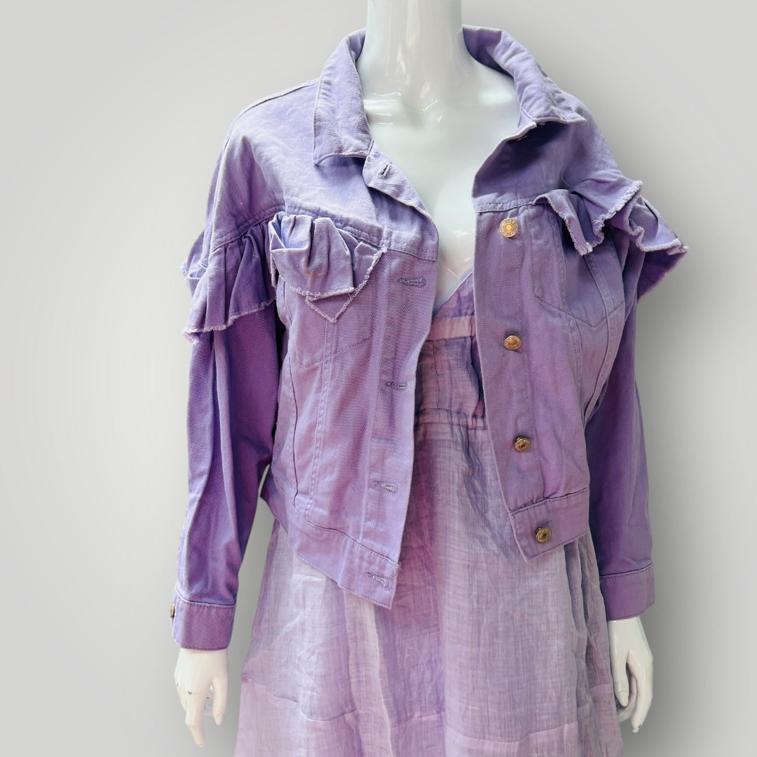 LOVE TREE DENIM / lavender denim jacket with ruffles / m (3899198079079509563)