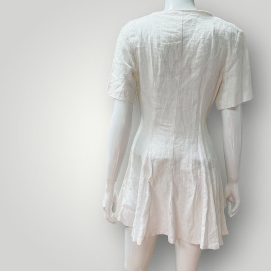 THORNTON HALL /  white linen1980s skater dress / S (3899198086079583226)