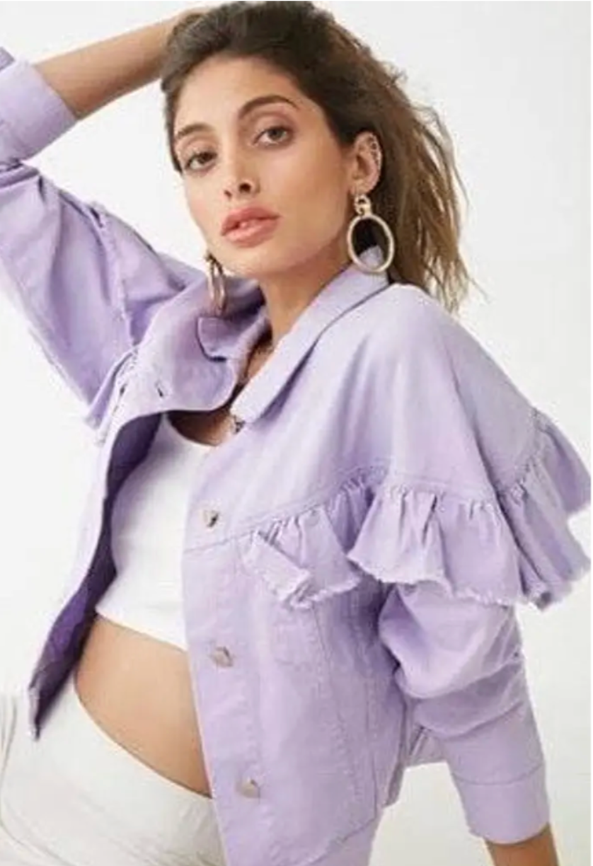 LOVE TREE DENIM / lavender denim jacket with ruffles / m (3899273398663838353)
