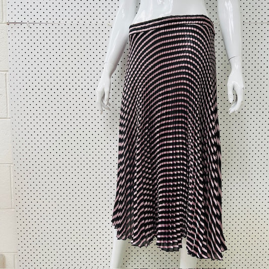 permanent pleat midi skirt in pink + black / XL+ (3899540081015874339)