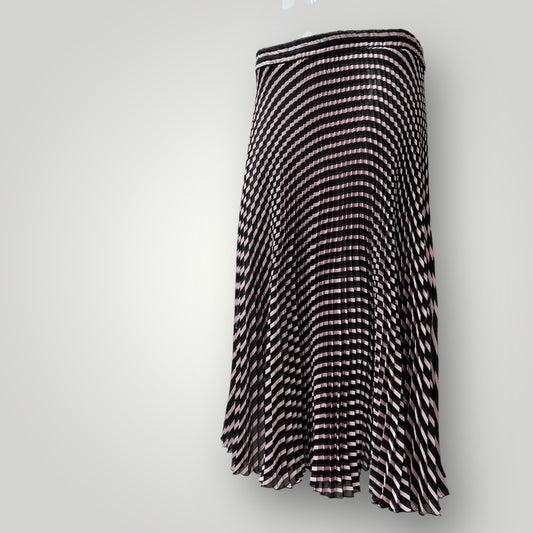 permanent pleat midi skirt in pink + black / XL+ (3899543501729850047)