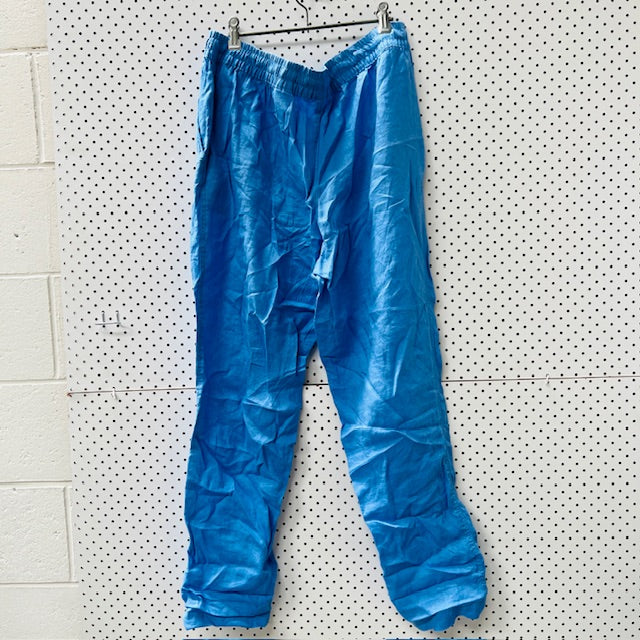 h+m / blue linen drawstring pants / L (3899708127067957294)